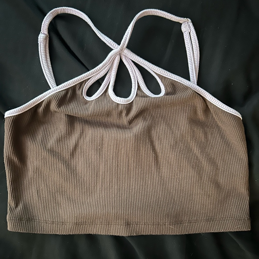 White Fox Boutique Brown Crop Top with Unique Strap Design